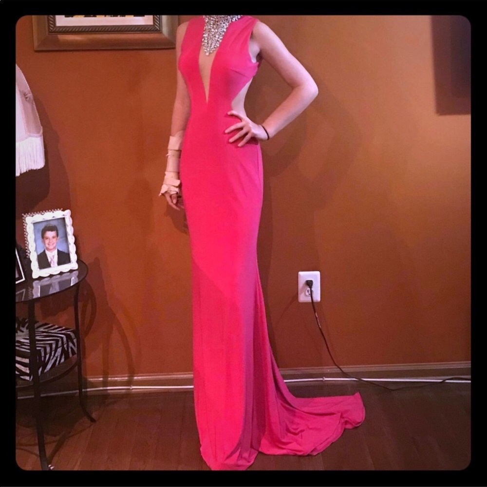 $550 NEW Jovani pink white stones  dress gown 2/4
